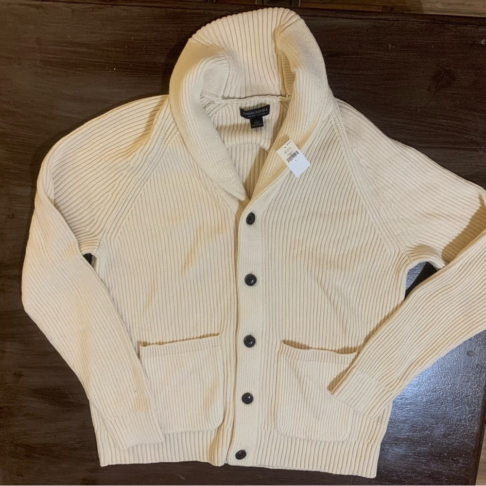New With Tags Banana Republic Men's Beige Shawl Collar Cardigan